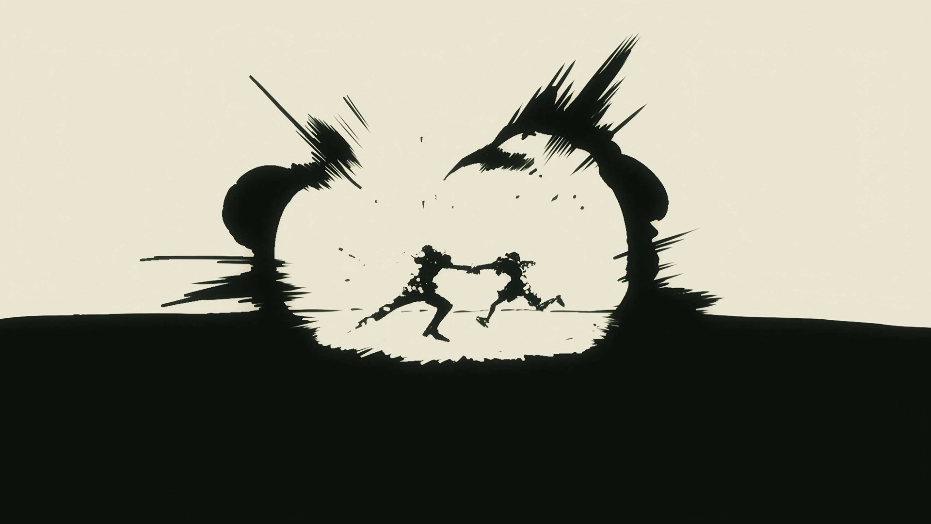 4K Ultra HD One Piece anime wallpaper featuring two characters clashing in a dynamic, high-energy battle silhouette against a striking black and white explosion background.