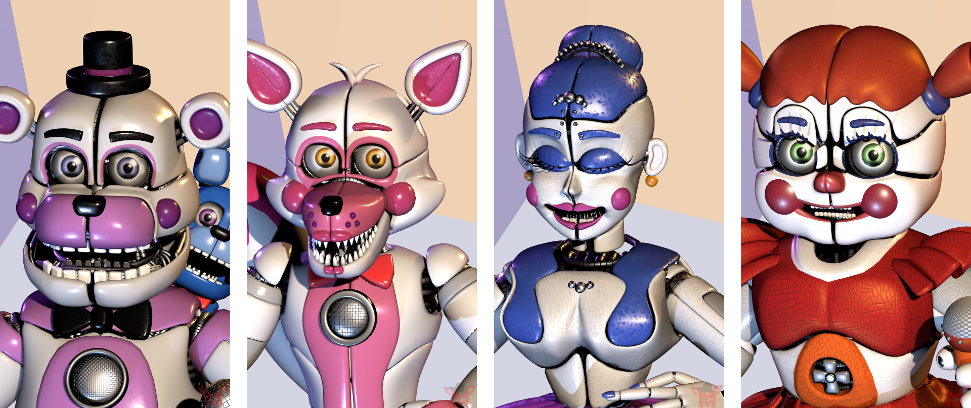 An 8K Ultra HD PC desktop wallpaper featuring animatronic characters from Five Nights at Freddy's: Security Breach in vibrant detail.