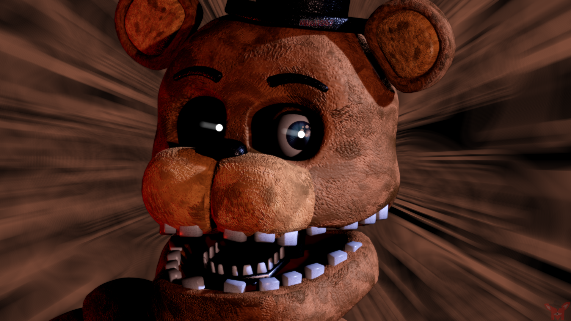 Close-up of Freddy Fazbear from Five Nights At Freddy's 2 in a high-detail 8K Ultra HD PC desktop wallpaper background.