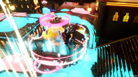 HD desktop wallpaper of a dynamic Foamstars video game scene featuring vibrant neon colors and action-packed gameplay.