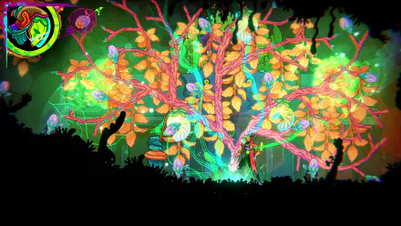 HD desktop wallpaper featuring vibrant, colorful tree from video game with Ultros character theme.