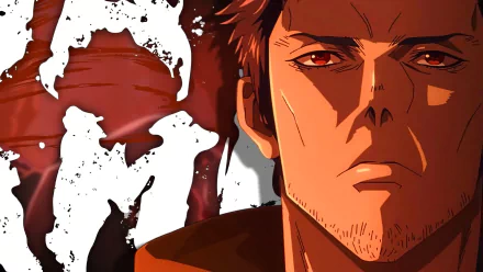 HD Anime Ninja Kamui desktop wallpaper featuring intense male character with a serious expression, set against a red and white background.