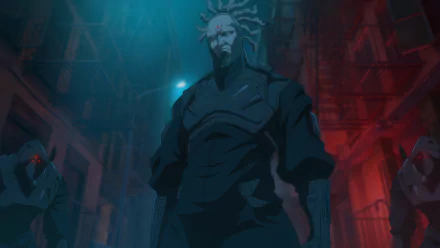 Anime character from Ninja Kamui stands prominently in a futuristic cityscape, an HD desktop wallpaper.