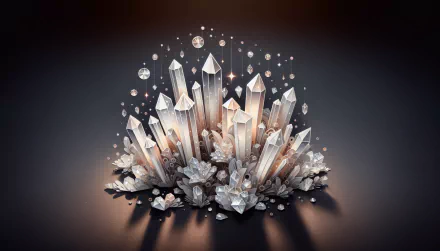 Stunning HD quartz crystal cluster wallpaper with sparkling crystals on a dark gradient background.