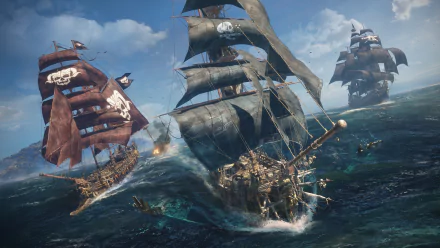 HD wallpaper of Skull and Bones video game featuring intense pirate ship battle at sea.
