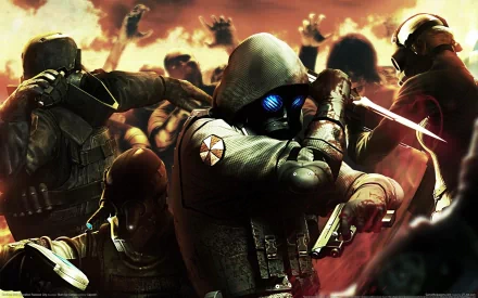HD wallpaper from Resident Evil: Operation Raccoon City, showcasing intense action with characters in tactical gear and a chaotic background, blending horror and survival elements.