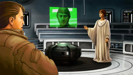 HD wallpaper of Star Wars: Dark Forces Remaster featuring characters in a high-tech control room.