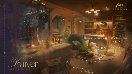 HD desktop wallpaper featuring a cozy, candle-lit room from the video game 'Love and Deepspace,' conveying warmth and relaxation.