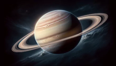 HD desktop wallpaper featuring the planet Saturn with prominent rings, set against a dramatic sci-fi inspired nebula backdrop.