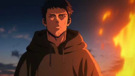 HD wallpaper featuring Joe Higan from Ninja Kamui anime with a dramatic sunset background.