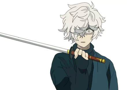 HD anime desktop wallpaper featuring Gabimaru from Hell's Paradise, gripping a katana with intense eyes and tousled white hair.