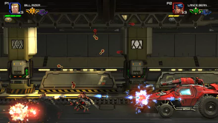 Contra: Operation C: High-definition gameplay wallpaper featuring intense action with characters and vehicle combat.