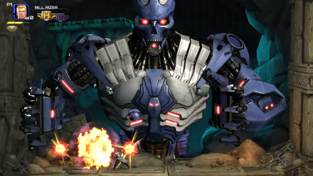 HD wallpaper of Contra: Operation C game with a character battling a large robot boss.