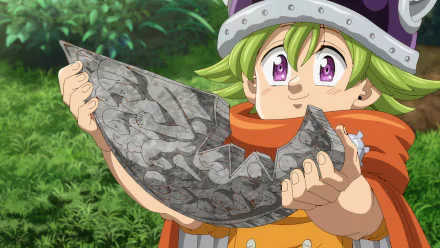 Anime character from The Seven Deadly Sins: Four Knights of the Apocalypse holding a large sword shard as HD desktop wallpaper.