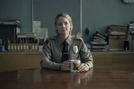 True Detective themed HD desktop wallpaper featuring a police officer character at a desk, evoking the mood of the TV show.