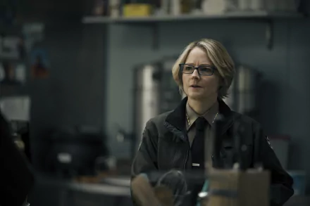 HD wallpaper featuring a character from the TV show 'True Detective' in a police station setting, evoking the series' intense atmosphere.