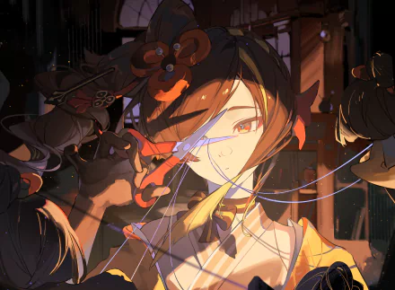 4K Ultra HD PC wallpaper featuring Chiori from Genshin Impact, showcasing her detailed character design in a dramatic, shadowed setting.