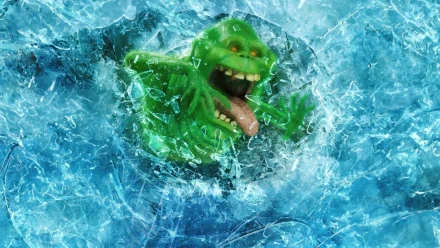 HD wallpaper for Ghostbusters: Frozen Empire featuring a green ghost emerging from icy blue waters.