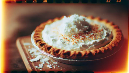 HD desktop wallpaper of a freshly made coconut cream pie with whipped cream topping and shredded coconut garnish.