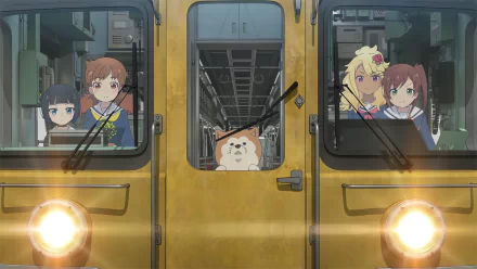 Anime characters on a train in Train to the End of the World HD desktop wallpaper.