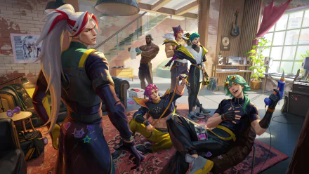 HD wallpaper featuring Yone, Ezreal, and Kayn from League of Legends enjoying downtime in Heartsteel themed attire.