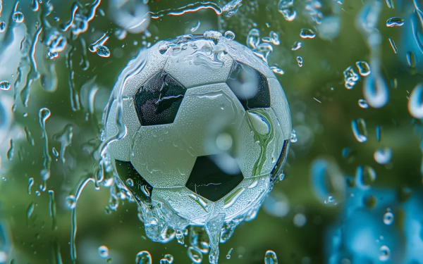 HD desktop wallpaper featuring a soccer ball with water splash effect for a visually captivating background.