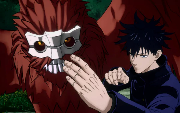 HD wallpaper featuring Megumi Fushiguro from Jujutsu Kaisen Cursed Clash video game, poised for action with a summon.