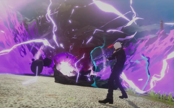 HD wallpaper featuring a dynamic scene from Jujutsu Kaisen Cursed Clash video game with mystical energy effects for desktop background.