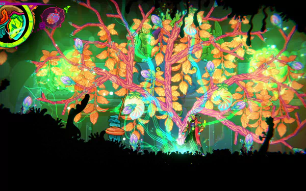 HD desktop wallpaper featuring vibrant, colorful tree from video game with Ultros character theme.