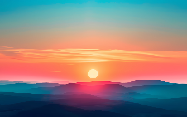 HD wallpaper of a serene sunset over rolling hills with vibrant horizon colors perfect for a desktop background.