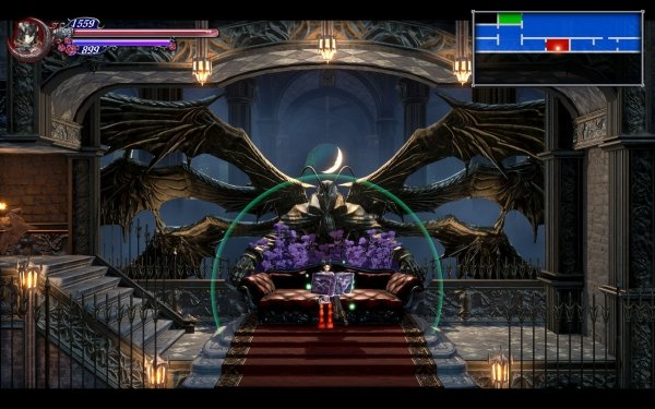 HD desktop wallpaper from Bloodstained: Ritual of the Night video game showcasing a Gothic castle interior scene with player HUD displayed.