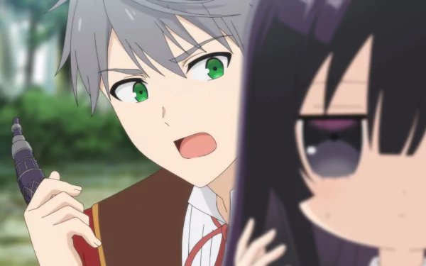 An engaging HD desktop wallpaper from the anime Villainess Level 99, featuring a tense scene between two characters, with vibrant colors and expressive emotions.