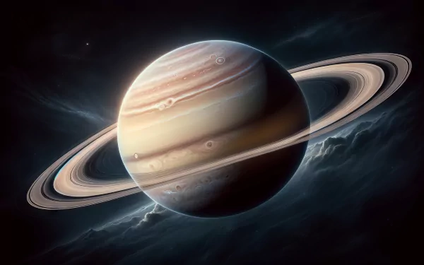 HD desktop wallpaper featuring the planet Saturn with prominent rings, set against a dramatic sci-fi inspired nebula backdrop.
