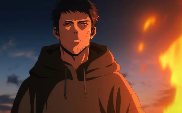 HD wallpaper featuring Joe Higan from Ninja Kamui anime with a dramatic sunset background.