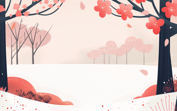 HD wallpaper with a serene pink and red floral spring landscape design suitable for desktop background.