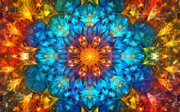 Vibrant kaleidoscope pattern HD desktop wallpaper with a colorful abstract flower design for background.