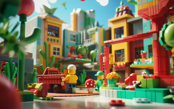 HD Roblox-themed desktop wallpaper featuring a vibrant, blocky cityscape with a character in the foreground.