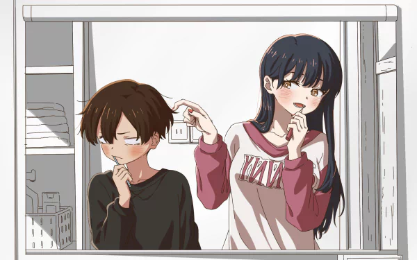 Anime HD desktop wallpaper featuring Anna Yamada and Ichikawa Kyoutarou from The Dangers in My Heart in a casual, introspective moment.