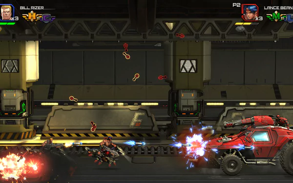 Contra: Operation C: High-definition gameplay wallpaper featuring intense action with characters and vehicle combat.