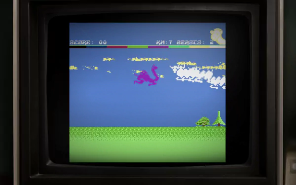 HD wallpaper featuring a vintage video game from The Jeff Minter Story displayed on an old-style monitor.