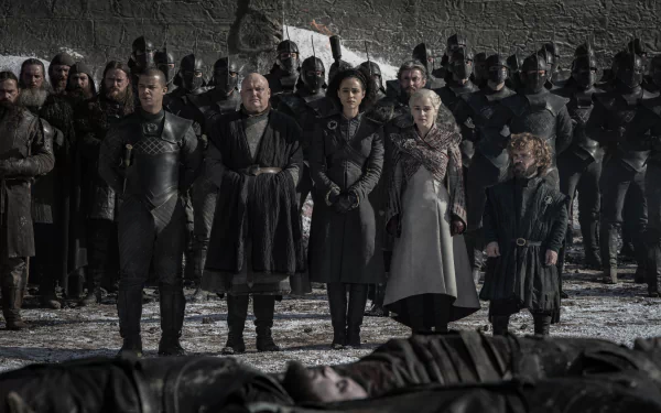 Game of Thrones characters standing solemnly for a HD desktop wallpaper and background, capturing the intense atmosphere of the popular TV show.