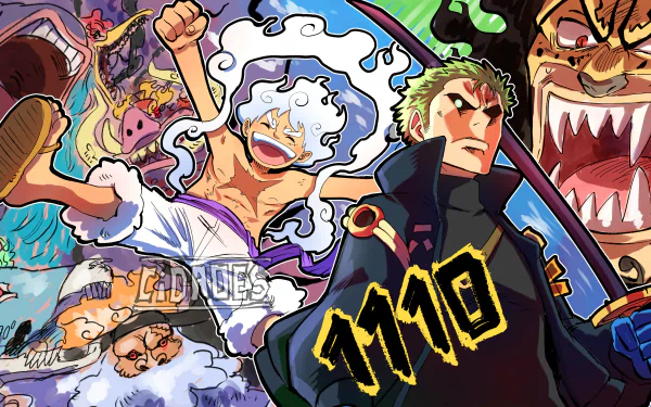 Vibrant 4K Ultra HD One Piece anime wallpaper featuring dynamic characters in action-packed poses with bold colors and energetic design.