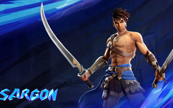 Prince of Persia: The Lost Crown HD wallpaper featuring the protagonist wielding dual swords with a vibrant blue background.