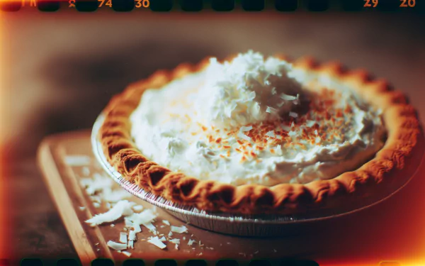 HD desktop wallpaper of a freshly made coconut cream pie with whipped cream topping and shredded coconut garnish.