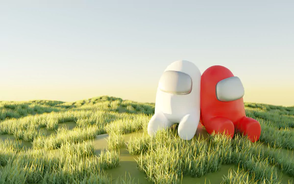 HD wallpaper featuring Among Us game characters in a grassy field.