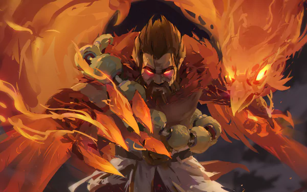 HD wallpaper featuring Udyr from League of Legends displaying fiery powers.