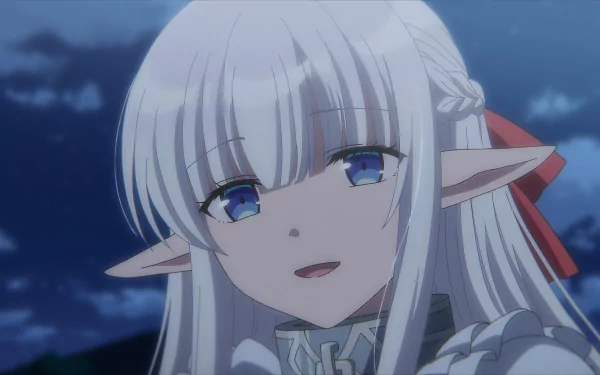 HD Anime Wallpaper featuring a character from 'An Archdemon's Dilemma: How to Love Your Elf Bride' with striking blue eyes and white hair under a starry night sky.