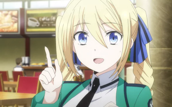 Anime character from The Irregular at Magic High School animated series gestures confidently, serving as a HD desktop wallpaper and background.