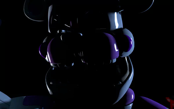 Dark, eerie close-up of an animatronic face from Five Nights at Freddy's: Sister Location, presented in 4K Ultra HD for PC desktop wallpaper and background.