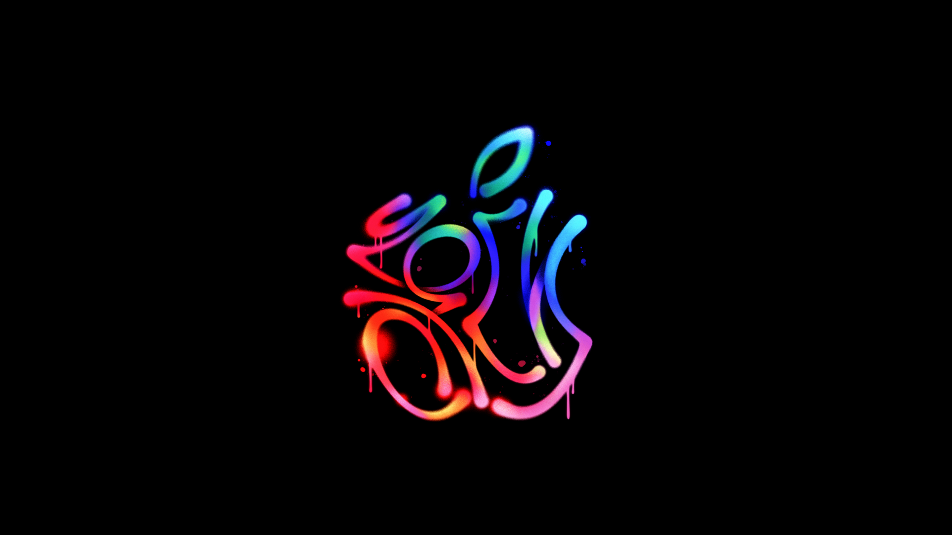 Colorful neon graffiti Apple Inc. logo on black with dripping paint accents — 4K Ultra HD PC desktop wallpaper conveying a bold technology vibe.